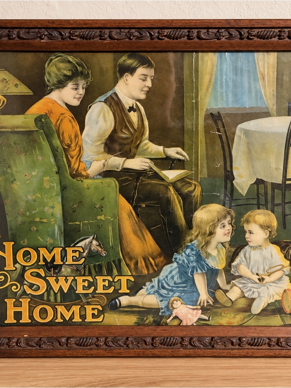 Home Sweet Home Vintage-Style Wall Art Print in Green and Brown